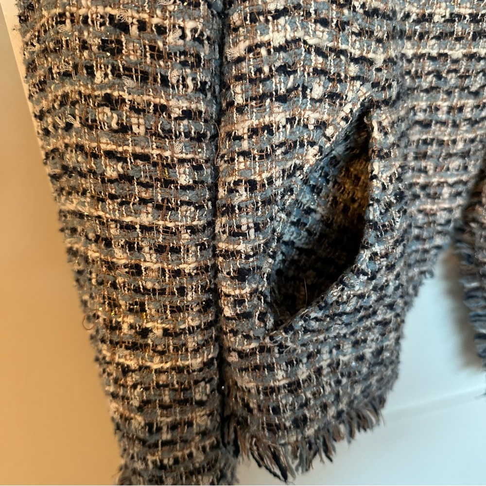 Banana Republic Collarless Metallic Tweed Blazer in Coastal Blue Size 6 💙🩵🤍 - Picture 6 of 13